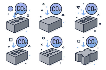 Illustration showing processes of carbon dioxide capture and brick formation utilizing CO2 emissions in an eco-friendly approach
