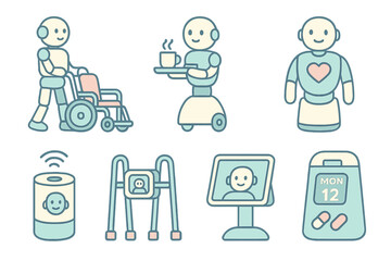 Robots supporting healthcare with assistive technology in a modern setting for elderly care