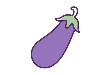 Bright purple eggplant with green stem illustrated in a minimalistic style, suitable for various design uses