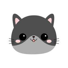 Cute gray cat face head round icon. Kawaii kitten, kitty. Cartoon funny baby character. Happy emotion. Sticker print. Flat design. White background. Isolated. Vector illustration