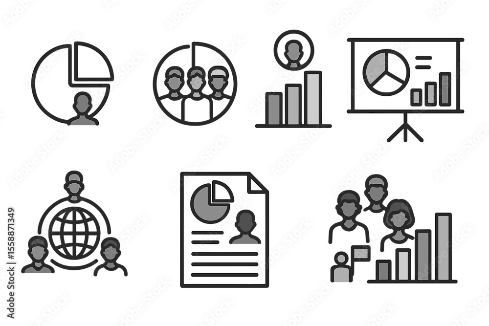 Poster visual representation of data analysis featuring charts, groups, and reports in a professional setti