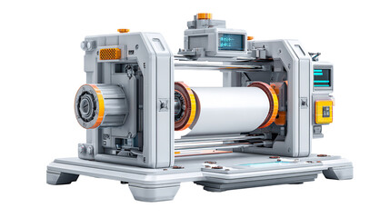 Futuristic 3D Printing Technology Concept Machine with Orange Details on Black Background for