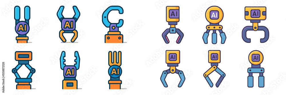 Poster automated robotic hands showcasing various designs with ai integration for advanced functionality in