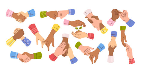 International friendship day set with handshake of trust, support, solidarity and cooperation