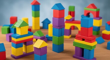 Colorful Wooden Building Blocks for Creative Play and Development