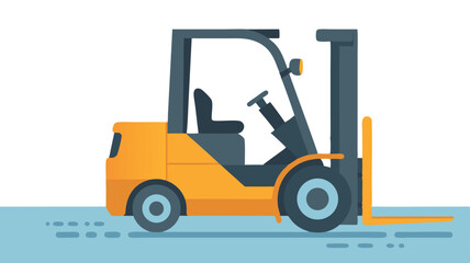 Fototapeta premium Isolated Orange Forklift with Dark Gray Elements on a Light Blue Background