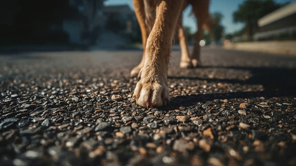 Summer Heat Asphalt Road Creates Dangerous Walking Conditions for Dog Paws