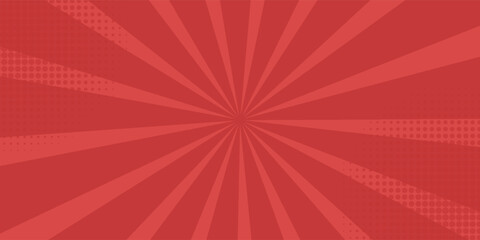Red comic sunburst effect background with halftone. pop art comic-style vector background. Suitable for templates, sale banners, events, ads, web and pages