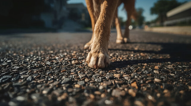 Summer Heat Asphalt Road Creates Dangerous Walking Conditions for Dog Paws