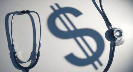 Healthcare Costs Understanding the Financial Burden - Stethoscope with Dollar Sign Shadow Concept. Examining Expenses, Economics, Affordability in Medicine.