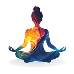 Colorful Meditation Pose Woman Silhouette Yoga Art Graphic Calm Mind on transparent background
