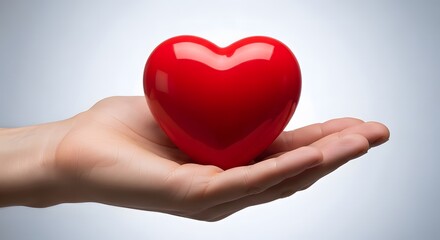 Obraz premium Hand Offering Red Heart Symbol Charity, Compassion and Love, Expressing Kindness and Support, Healthcare and Valentine's Day in Romantic Gesture