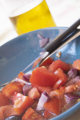 fresh tomato and onion salad with olive oil