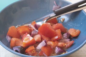 fresh tomato and onion salad with olive oil