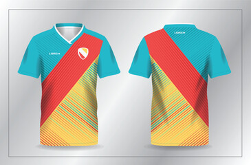 abstract orange yellow and turquoise sport jersey for football and soccer shirt template