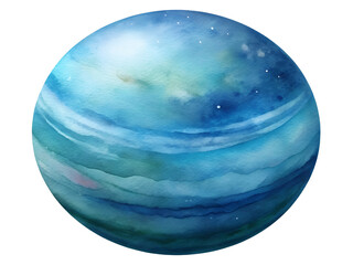 Watercolor Celestial Planet Illustration with Blue and Teal Hues on Transparent Background, Watercolor Clipart Illustration With Isolated Background..