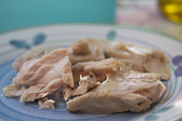 homemade tuna fillets on ceramic plate