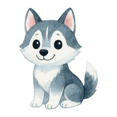 Obraz premium PNG Cute watercolor husky illustration.
