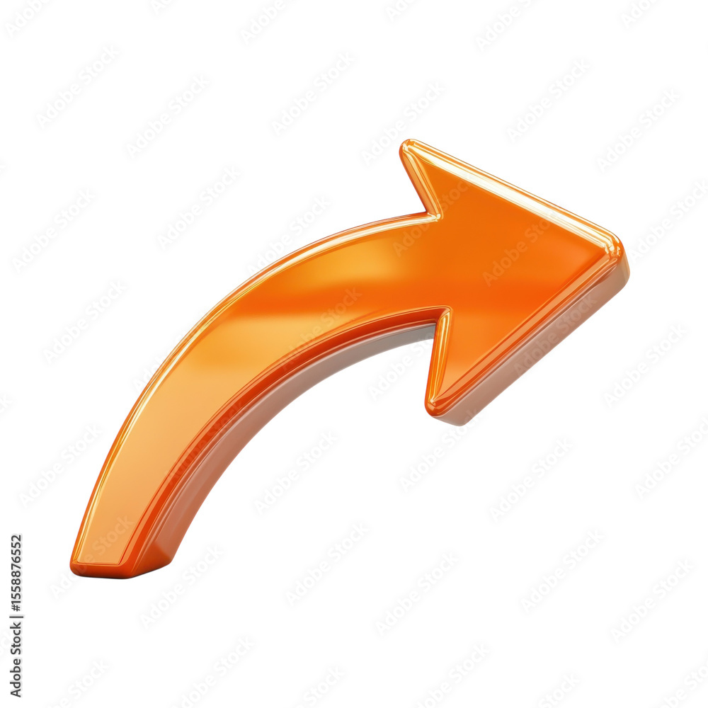 Poster gleaming orange arrow directional guide 3d render navigation icon glossy on transparent background