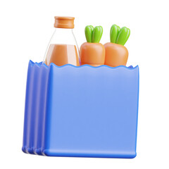 Grocery Shopping 3d icon isolated White Background 3d rendering
