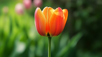 Fototapeta premium Closeup view of a red and orange tulip flower in garden