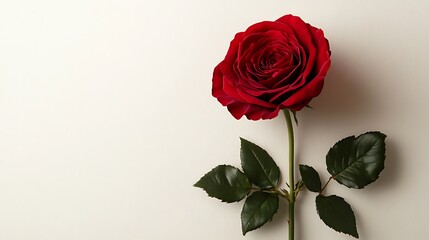 A single, stunning red rose on a light background, perfect for Valentine's Day