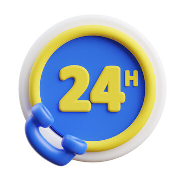 24 Hours Service 3d icon isolated White Background 3d rendering
