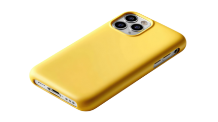 Yellow Phone Case: A close-up shot showcases a vibrant yellow phone case, elegantly enveloping a modern device, providing both protection and a pop of color.