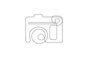 Continuous one line art of camera vector illustration premium vector icon
