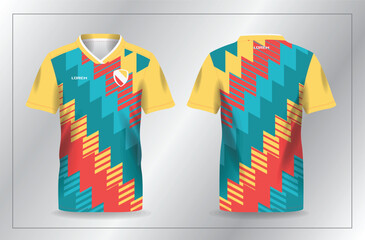 abstract orange yellow and turquoise sport jersey for football and soccer shirt template