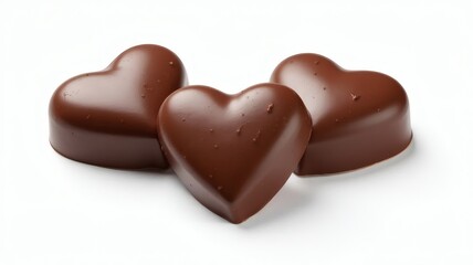 Three Heart-Shaped Chocolate Candies on White Love