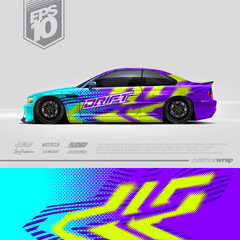 Racing car wrap design vector. Graphic abstract stripe racing background kit designs for wrap vehicle, race car, rally, adventure and livery. Full vector eps 10	
