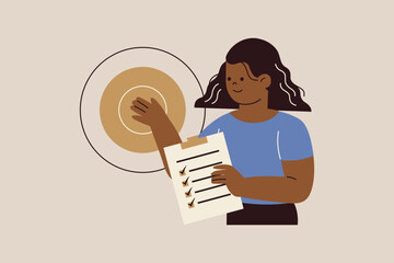 Illustration of Woman with Checklist Reaching Target