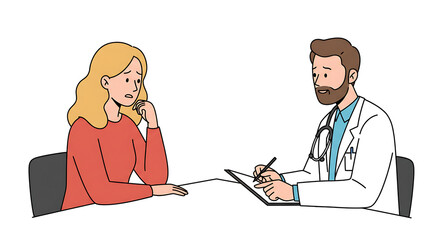 Woman Consulting Doctor with Sad Expression Illustration.