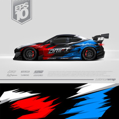 Racing car wrap design vector. Graphic abstract stripe racing background kit designs for wrap vehicle, race car, rally, adventure and livery. Full vector eps 10	
