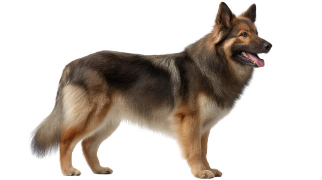 Noble German Shepherd: A majestic German Shepherd with its rich, multi-layered coat stands proudly, its intelligent gaze and alert posture showcasing its inherent nobility and loyalty.