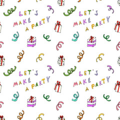 Festive doodle seamless pattern. Illustration for fabric und textile design, greating cards, wrapping paper.