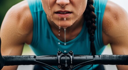 Sweaty cyclist riding a bicycle in intense heat outdoors