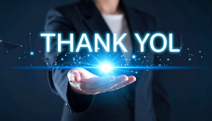 Woman holding virtual thank you message