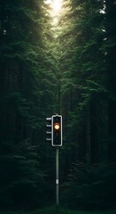 Mysterious Forest Path Amber Traffic Light Beckons