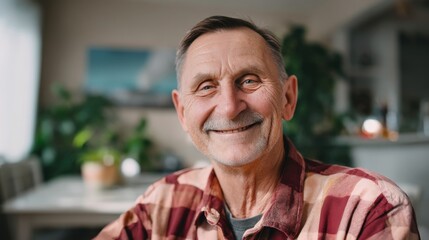 Obraz premium Smiling Senior Citizen in Close-Up Portrait Captured with Natural Light and Warm Facial Expression