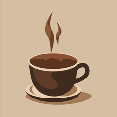 A coffee cup and a saucer with coffee steam.