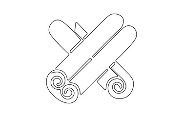 Cinnabon bun one line art. Continuous line drawing of poppy seed roll, continuous line of cinnamon spice.one line drawing of kitchen spice cinnamon.