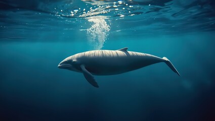 Fototapeta premium Newborn Whale Calf: Graceful Underwater Swim.
