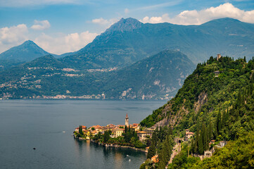 The village of Varenna, on Lake Como, photographed on a summer day. 
