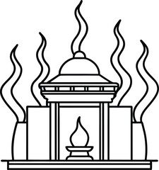 Sacred Temple with Flames Vector