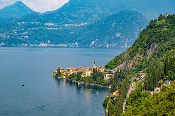 The village of Varenna, on Lake Como, photographed on a summer day. 
