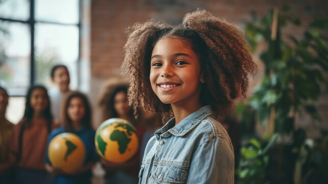 A group of teens participating in a climate change awareness event at a youth center, promoting sustainability and environmental activism. —ar 16:9 
