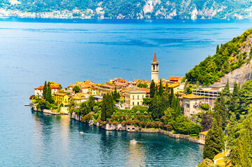 The village of Varenna, on Lake Como, photographed on a summer day. 
