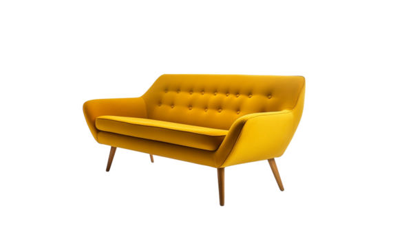Stylish yellow sofa isolated on transparent background